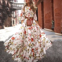 2021 fashion summer dress women casual half sleeve boho dresses swing floral printed holiday floor length dresses wholesalers