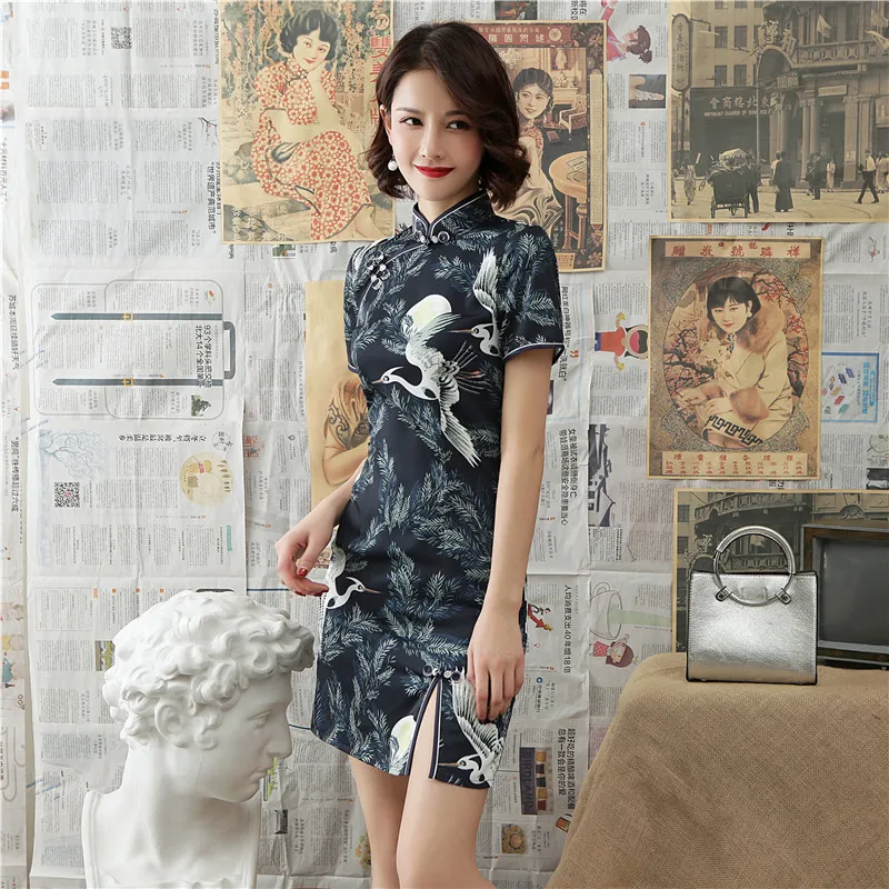 Китайское платье для женщин элегантное Дракон кран новости Qipao Vestidos вечерние свадебные платья Cheongsam Сплит Aodai стиль сексуальный - Цвет: Crane Dress