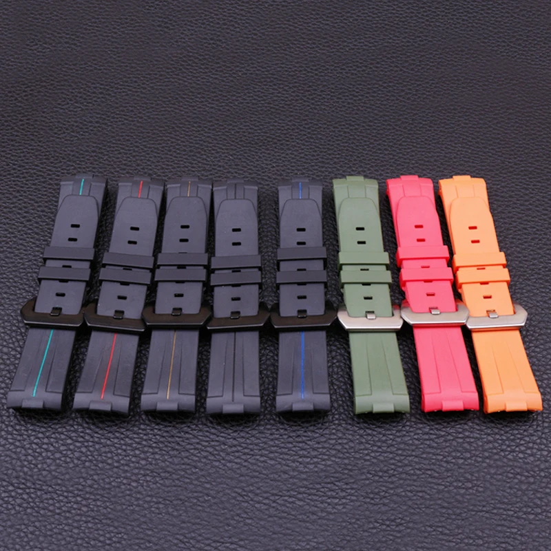Pin buckle 24mm rubber strap men's watch accessory for Panerai sports waterproof silicone strap female bracelet watch band