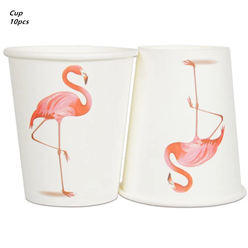 cup 10pcs Гавайская летняя одноразовая посуда для дня рождения Фламинго Пальмовые Листья бумажная салфетка под тарелку кружку тропические Свадебные вечерние мероприятия - Цвет: cup 10pcs