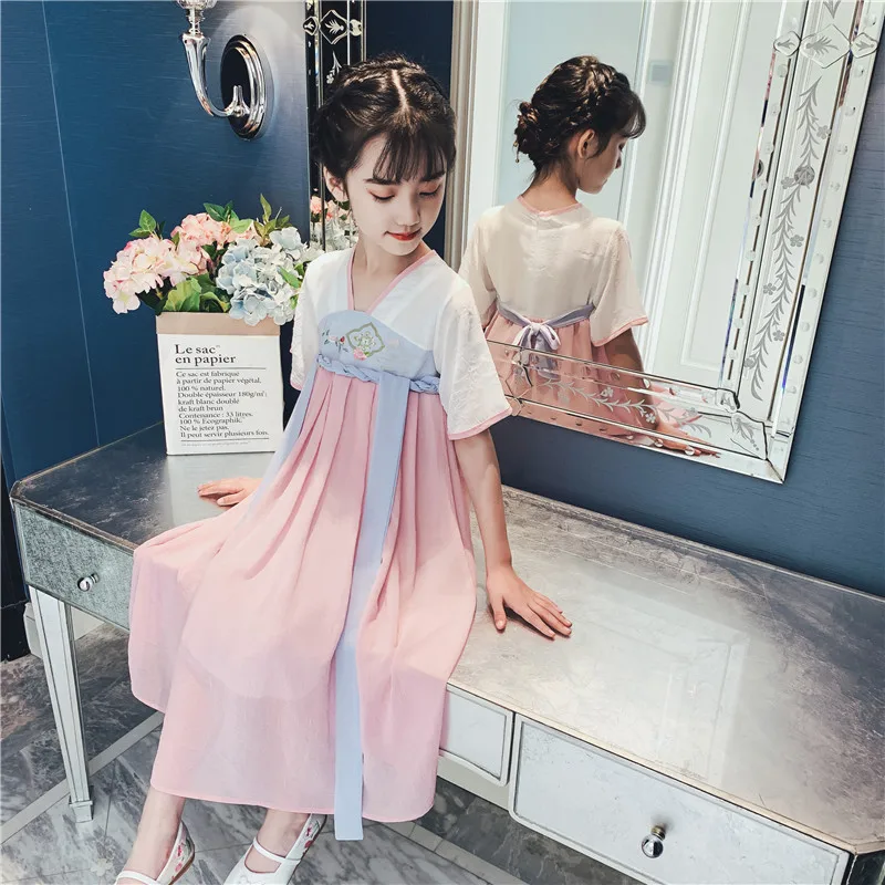

Girls' Hanfu Summer New Style, Vintage Fairy Dress, Chinese Style Children's Improved Tang Suit Princess Dress