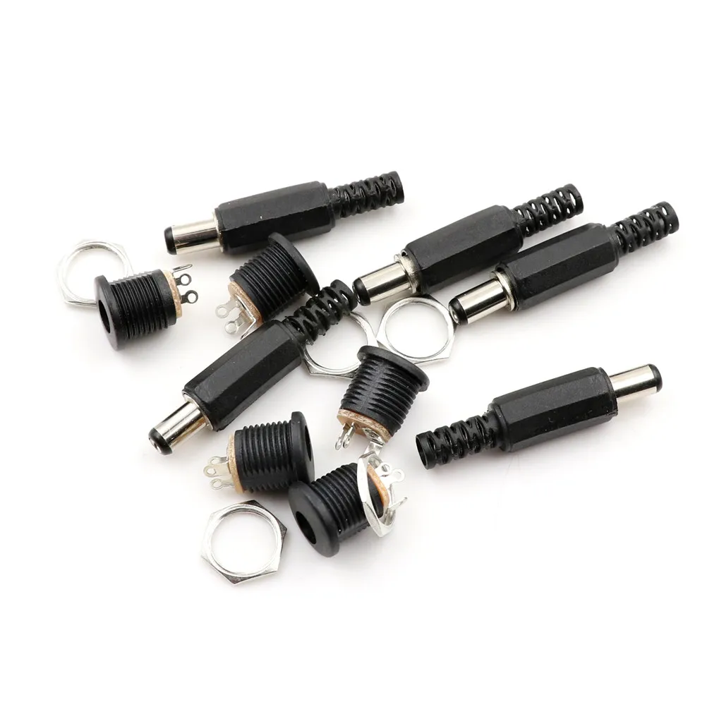 10PCS Male DC Power Plug Connector Screw Lock Female Panel Socket Mount Adapter R06 5.5mm*2.1mm