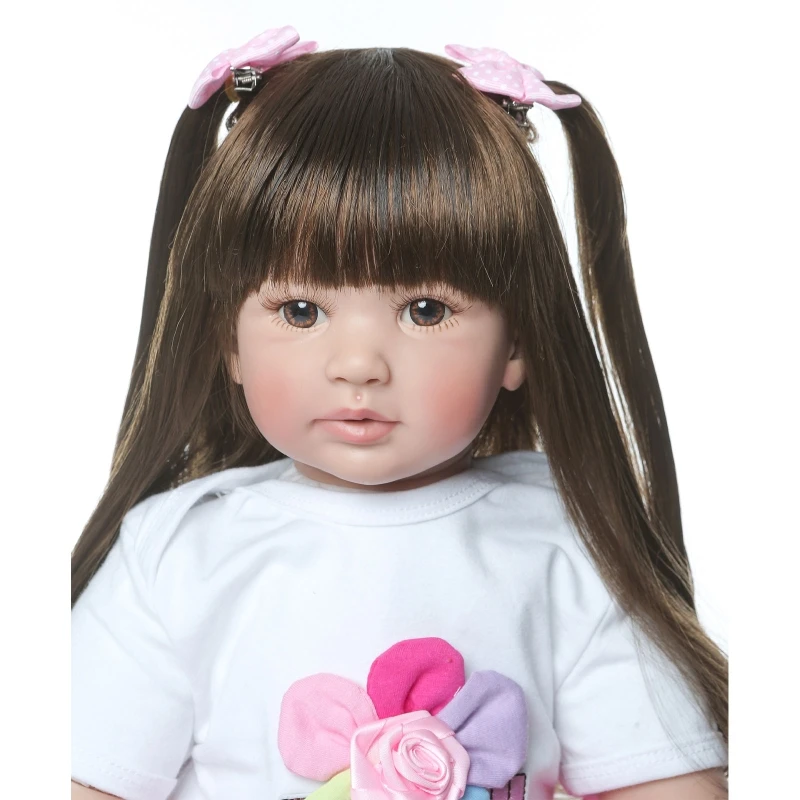 

24 inch Lovely Reborn Baby Girl Dolls Toddler Realistic Silicone Long Hair Toy P31B