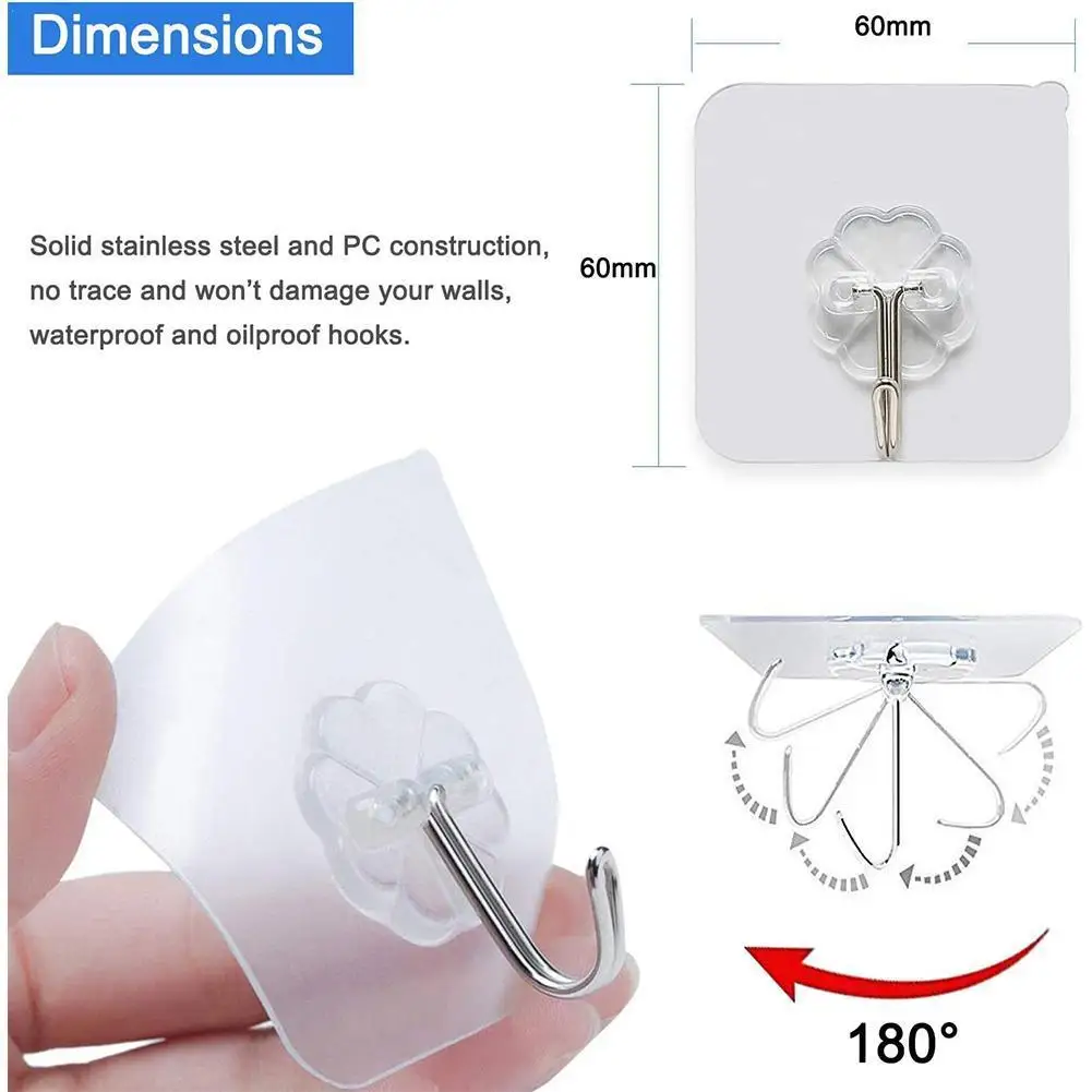 

Wall Hooks Waterproof Oilproof Self Adhesive Transparent Reusable Seamless Office Bathroom Hook Hanging For Kitchen G5O3