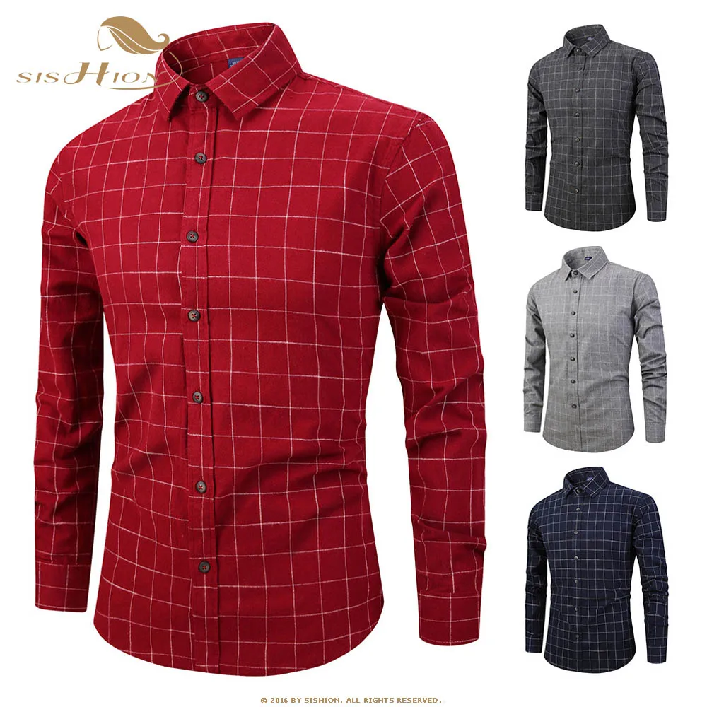 

SISHION Men Plaid Shirt 2022 shirt New Spring Homme Casual Shirts Men Tops Long Sleeve Cotton Male Shirts QY0653