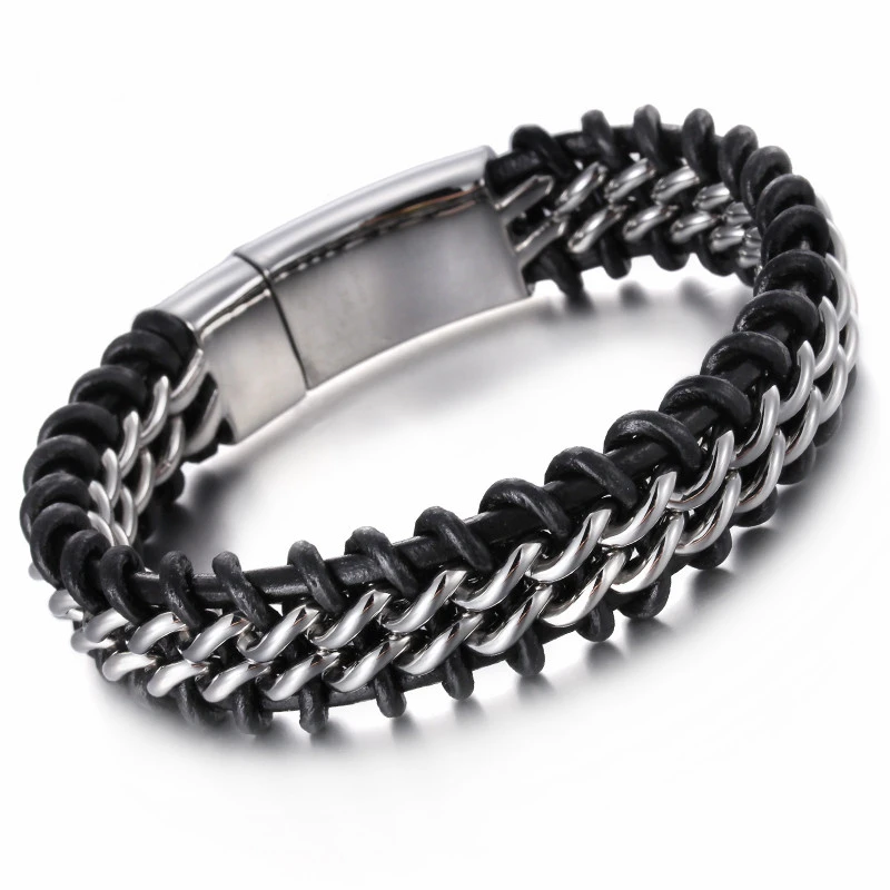 

Новинка кожаный браслет в стиле ретро 22 см из нержавеющей стали Дубай золотой цвет звеньевой цепи браслет для мужчин оптовая продажа ювелир...