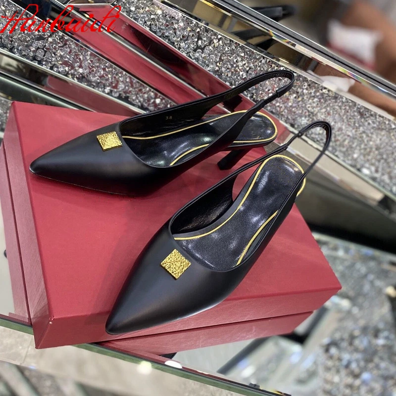 

Туфли-лодочки женские из натуральной кожи, острые заклепки, Декор, высокий каблук, модельные вечерние Классические босоножки