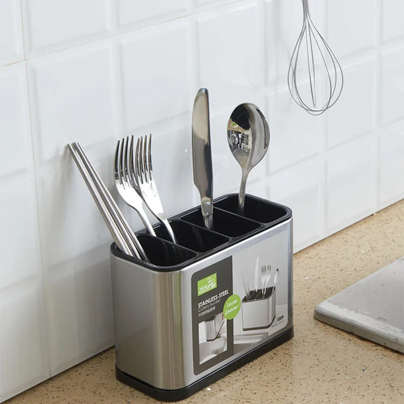 

Stainless Steel Drain Chopstick Holder Tableware Knife Fork Spoon Household Cutlery Storage Rectangle Round Rack Box Kitchen