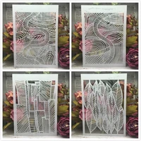 4pcs a4 29cm hollow geometry leaves diy layering stencils wall painting scrapbook coloring embossing album decorative template