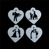4pcsset couple lovers cupcake cookie stencils cake template mold baking tools for cakes wedding decoration cake stencil