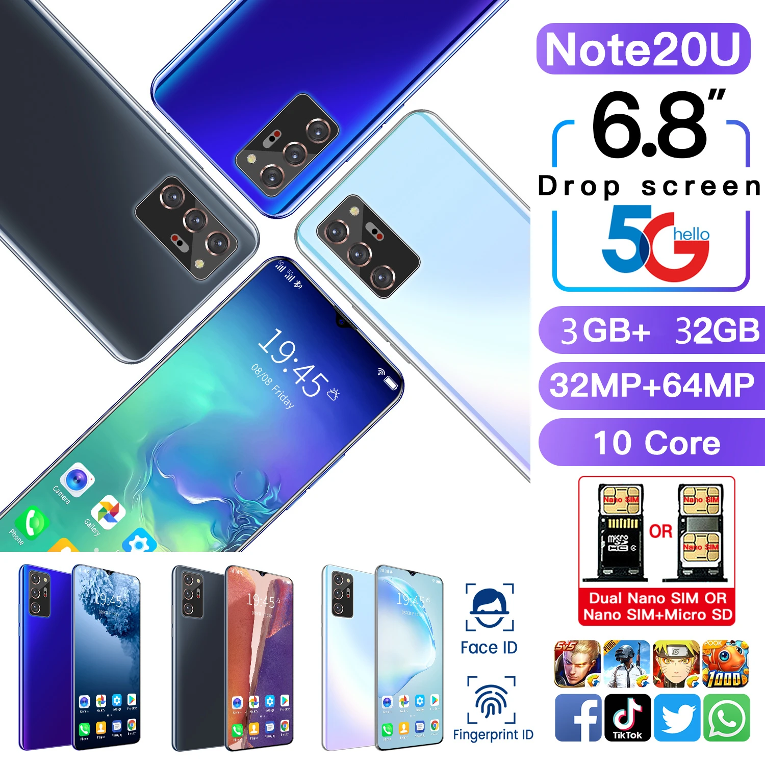 Смартфон Rugum Note 20U на Android 6 8 3 + 32 ГБ 10 0 дюйма две Sim карты|Смартфоны| |