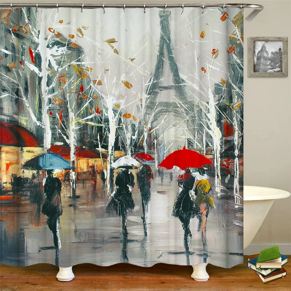 

Bath Curtains Paris Iron Tower Shower Curtain Bathroom waterproof Polyester High Quality Washable Bath Decor Shower Curtains