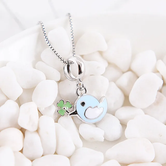 Blue Little Bird Подлинная 925 пробы серебряная подвеска с подвеской в виде жука Красная божья коровка подходит для браслетов Pandora женские ювелирные изделия - Цвет: Blue Little Bird