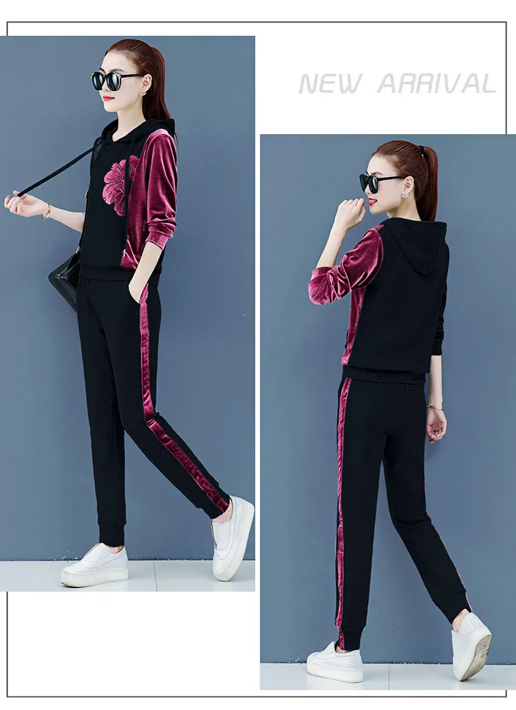 Womens Velour Tracksuit Set Casual Zipper Long Sleeve 2 Pieces Outfits Hoodie Sweatshirt& Sweatpants Size with Pocket M-3XL