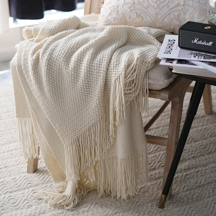 

Одеяло из ниток с кисточками, бежево-серое кофейное одеяло для кровати, дивана, домашний текстиль, модная накидка, вязаное одеяло 127x170 см