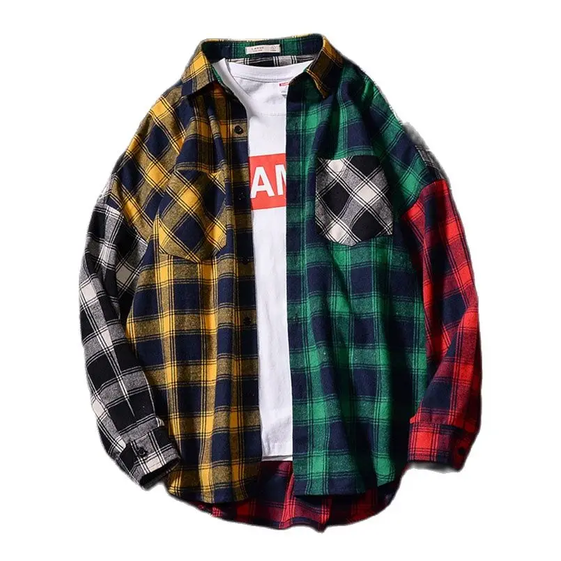 Рубашка мужская в клетку с длинным рукавом стиле хип-хоп | Мужская одежда