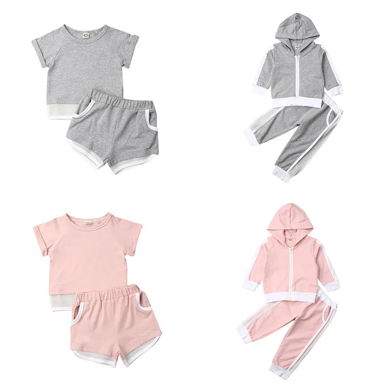 Куртка на молнии с длинным рукавом и штаны для девочек хлопковый однотонный