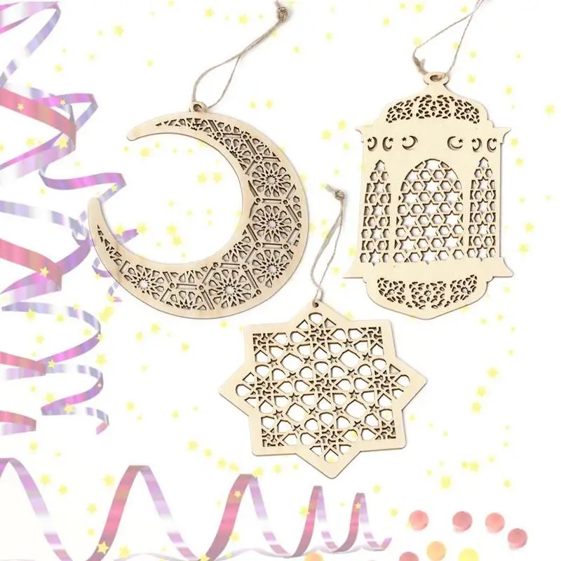 Деревянный Eid Mubarak Diy кулон 3 комплекта деревянная подвеска для праздников и вечеринок украшения для детского душа Хэллоуин украшения на Рамадан