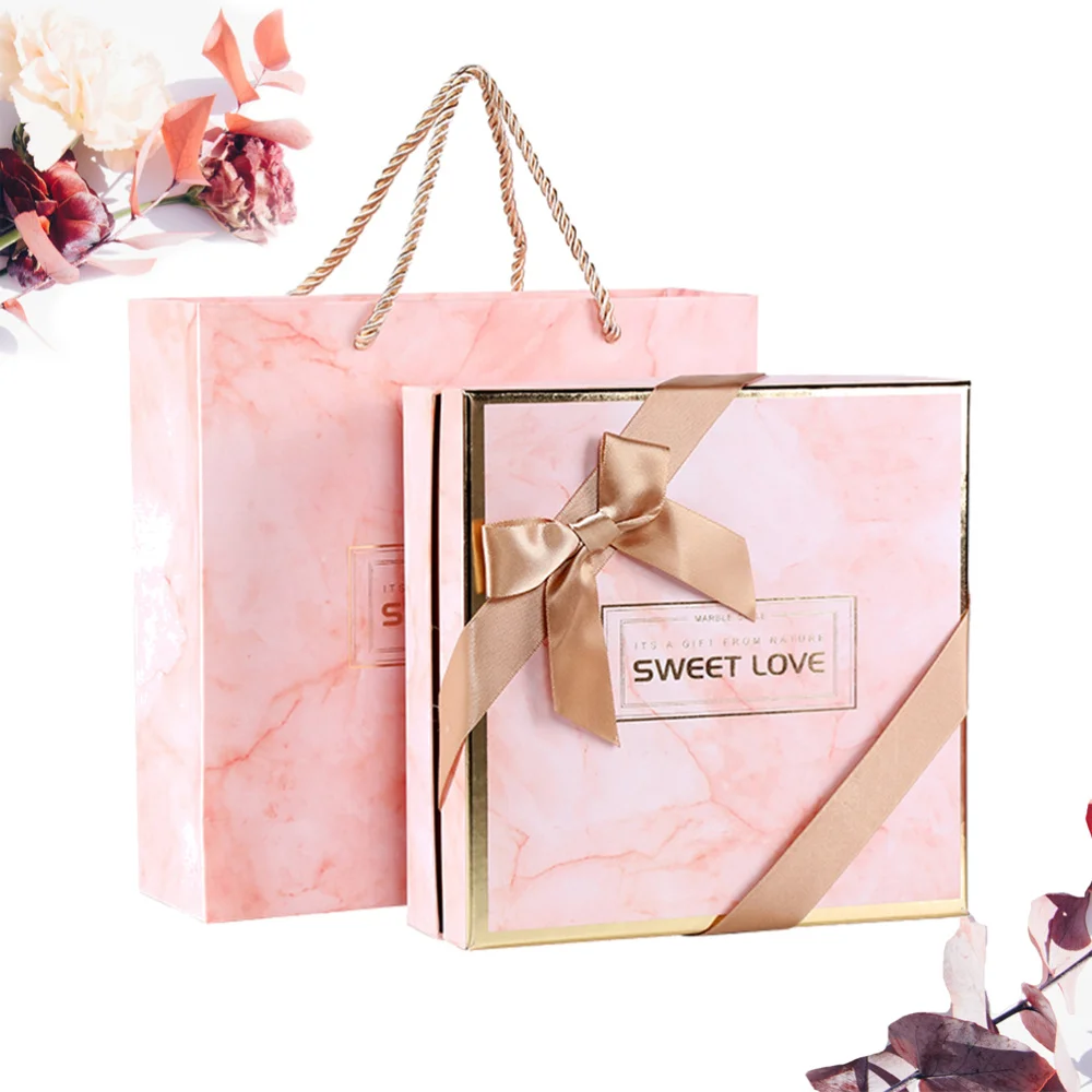 

2pcs One Set Delicate Marble Grain Storage Box Beautiful Gift Packing Box Case for Wedding Festival (Size)