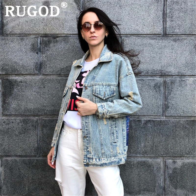 RUGOD 2021 Новое Осеннее поступление джинсовая куртка для женщин с мультяшным
