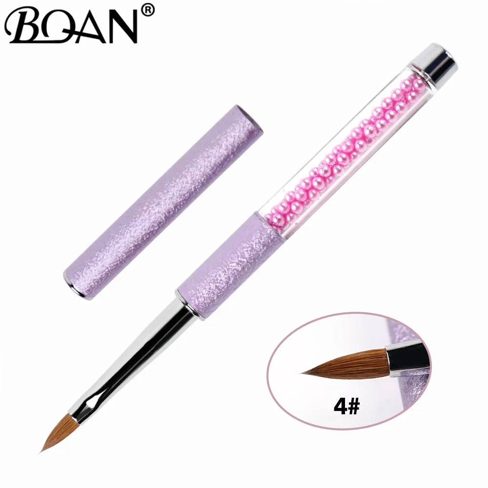 purple size 4 BQAN 1 шт.#8#10#12#14#16#18#20 колинский Соболь акрил#10 кисть для дизайна ногтей УФ-гель Кисть-ручка для резьбы жидкий порошок DIY Рисунок ногтей - Color: purple size 4