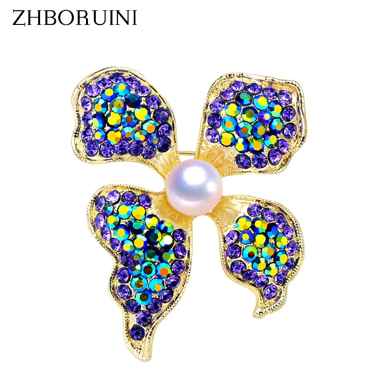 ZHBORUINI High Quality Natural Freshwater Pearl Brooch Flower Purple Color Jewelry For Women Gift Accessories | Украшения и