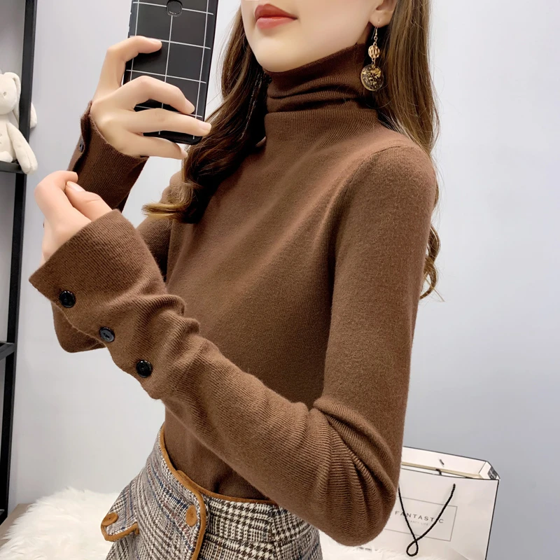 2020 New Turtleneck Knitted Elastic Sweater Pullover Women Long Sleeve Fashion Slim Winter Tops Jumpers Ladies Sweaters | Женская одежда