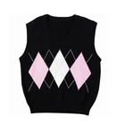 Свитер Женский вязаный, без рукавов, с V-образным вырезом, в клетку, винтажный, свитер Харадзюку