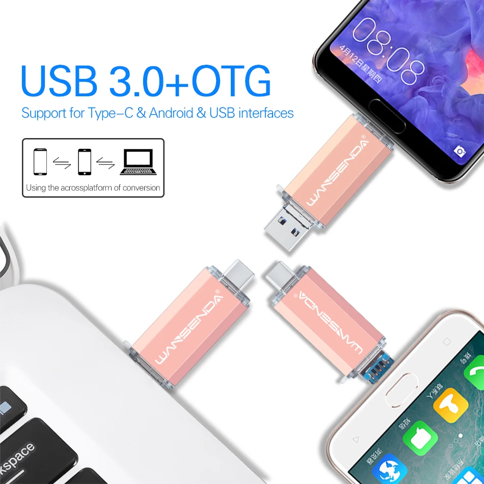 USB флеш накопитель WANSENDA TYPE C высокоскоростной 3 в 1 с 0 OTG 256 ГБ 128 Гб 64 32 16 ГБ|USB