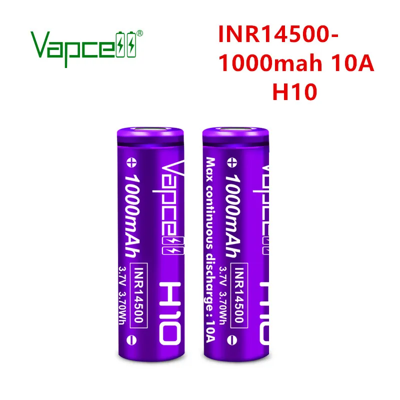 Оригинальный литиевый аккумулятор Vapcell 2 шт. 3 7 в перезаряжаемые батареи INR 14500 1000