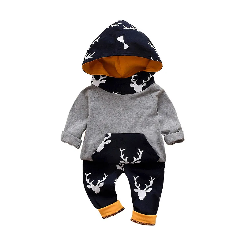 

NEW Infant Baby Girls Long Sleeve Outfit Clothes Christmas Deer Printed Pocket Hooded Sweater + Pants Set 0-2 Year Newborn Sets