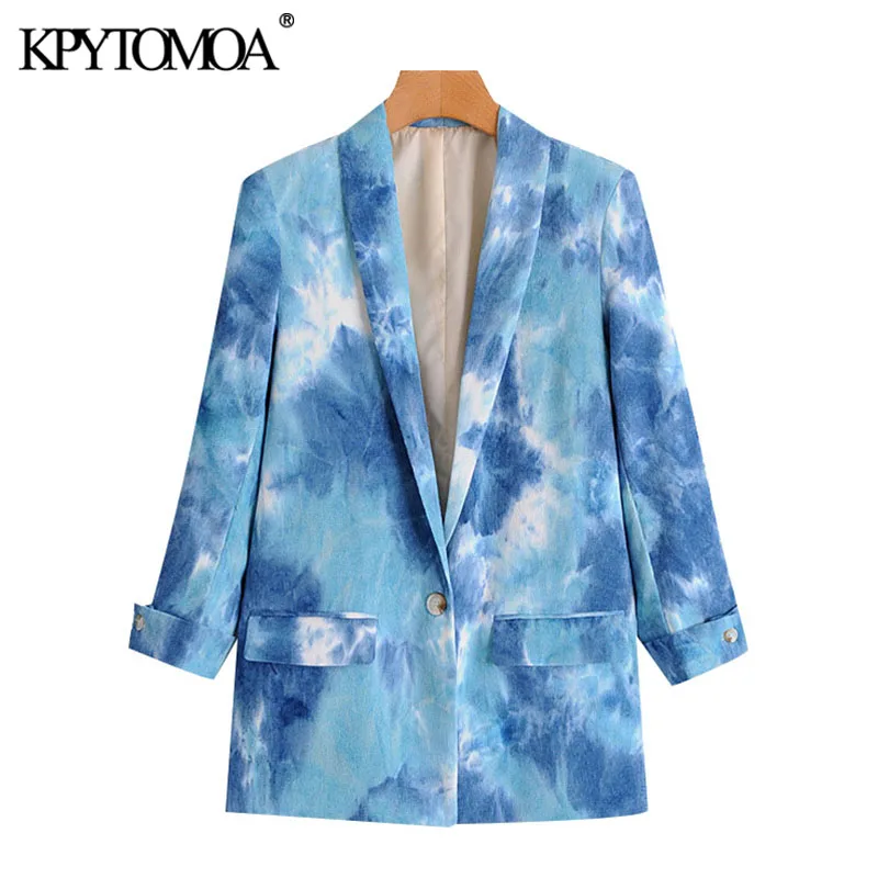 

KPYTOMOA Women Fashion Tie-dye Print Corduroy Blazer Coat Vintage Long Sleeve Pockets Female Outerwear Chic Tops