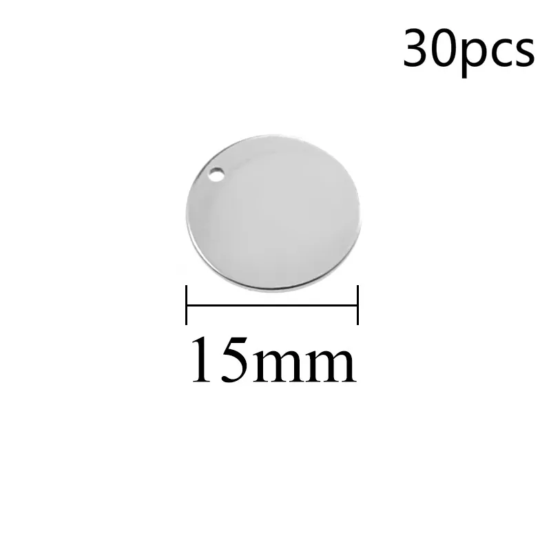 15mm 30pcs Нержавеющая сталь, металлическим украшением и закругленным штамповки пустые теги металла для изготовления бижутерии поставка Accessori6/8/10/12/14/15/18/20/25/30/40 мм - Окраска металла: 15mm 30pcs