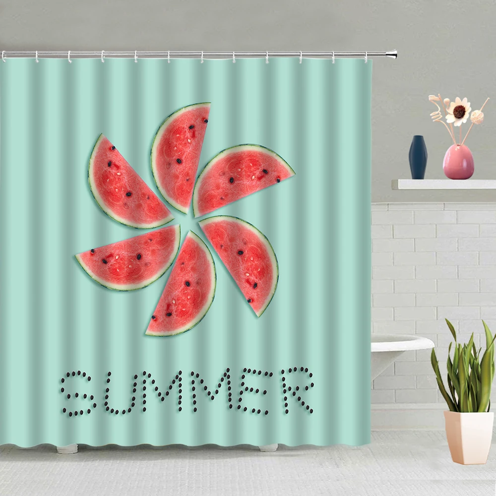 

Cool Summer Watermelon Lemon Fresh Creative Painting Bathroom Shower Curtain Waterproof And Mildew Proof Polyester With Hook