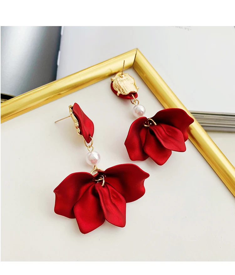 Aretes de mujer, современный стиль, дизайн, большие красные лепестки роз, серьги с кисточками, тренд, темперамент, летние корейские серьги для женщин - Окраска металла: 8