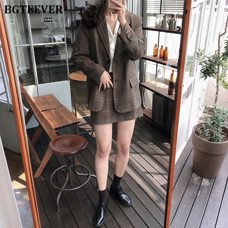 Женский клетчатый Блейзер и юбка-карандаш из двух предметов | Женская одежда