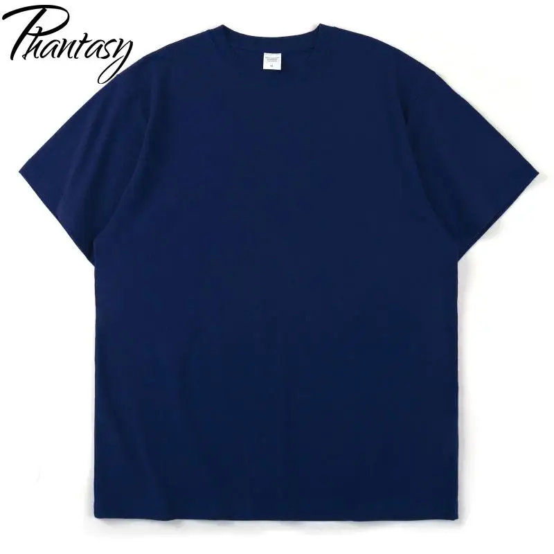 

Phantasy Simple Solid Color Men T-shirt 2021 Summer Oversized Short Sleeve Costume Casual Loose Unisex Clothing Cotton Top