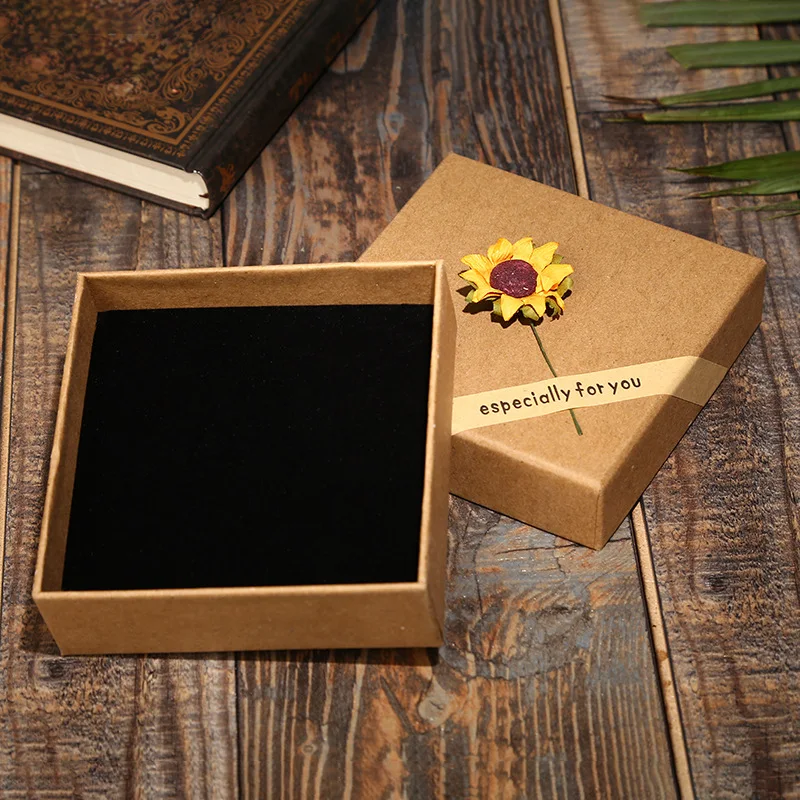 1 шт. крафт бумага коробка для ювелирных изделий Подсолнух специально вас надпись