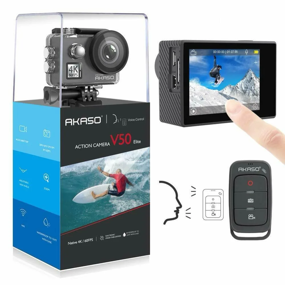 Экшн камера AKASO V50 Elite 4K/60fps Wi Fi с сенсорным экраном водонепроницаемая до 40