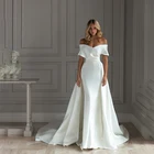 Современное атласное свадебное платье со съемным нарукавником с открытыми плечами Свадебные платья 2 в 1 индивидуальный пошив платья для невесты
