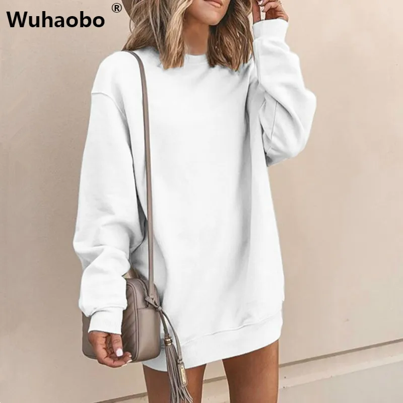 Wuhaobo женское сексуальное Белое длинное платье с капюшоном, женское платье, осенне-зимний Повседневный пуловер, свободные длинные модные топы, уличная одежда