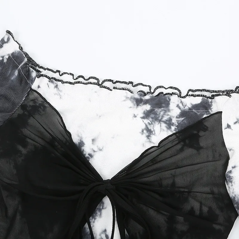 

women one shoulder top style corset wrap chest tie dye sense fashion long sleeve t-shirt vintage harajuku teenage girls 2020