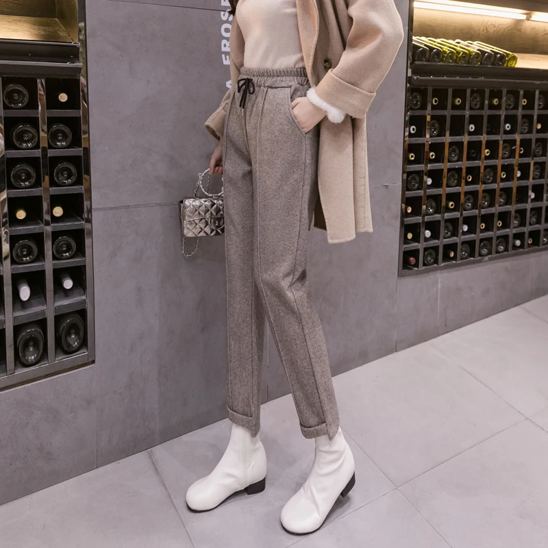 

2021 Woolen Harem Pants Women Autumn Winter New Thick Wool Radish Pants Winter Women Straight Pant Loose Trousers Capris