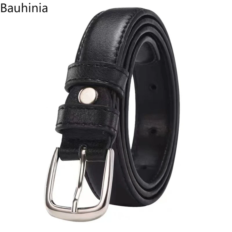 Bauhinia Young Ladies Simple Alloy Pin Buckle Belt PU Material Fashion Decorative Dress Belt 108x2.4cm Black Belt New