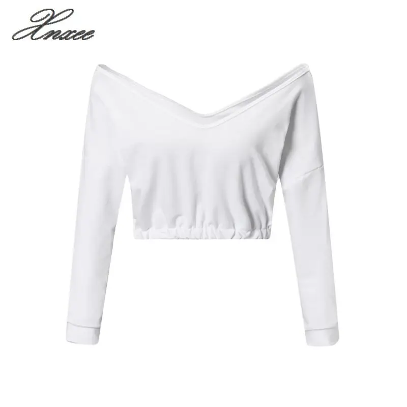 

New Fashion Sexy Women Autumn Hoodies Long Sleeve Casual Female Cotton Sweatshirts Deep-V Neck Off Shoulder Street Wear Xnxee