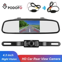 podofo wireless reverse car rear view camera hd video parking led night vision ccd waterproof 4 3 rearview mirror monitor