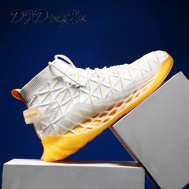 

Fashion Men Casual Sneakers Breathable Mesh High Top Lace-up Trend Outdoor Trainers Walking Comfortable Chunky Sneaker Man Soft