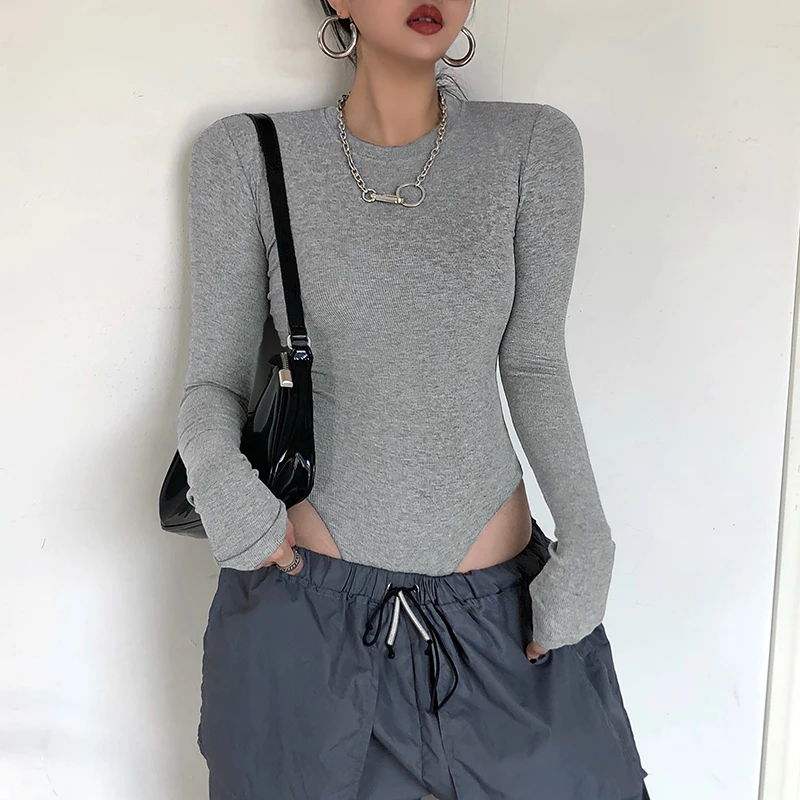 one shoulder bodysuit Solid Ribbed Knit Black Gray Female Bodysuit Turtleneck Top Women Long Sleeve Fall 2020 Winter Bodycon Keep Warm Khaki Body Sexy bodysuit women