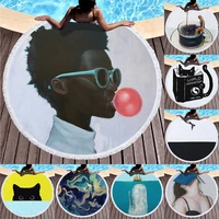 swimming pool party beach towel cool boy super absorbent microfiber large size towel round blanket with tassel