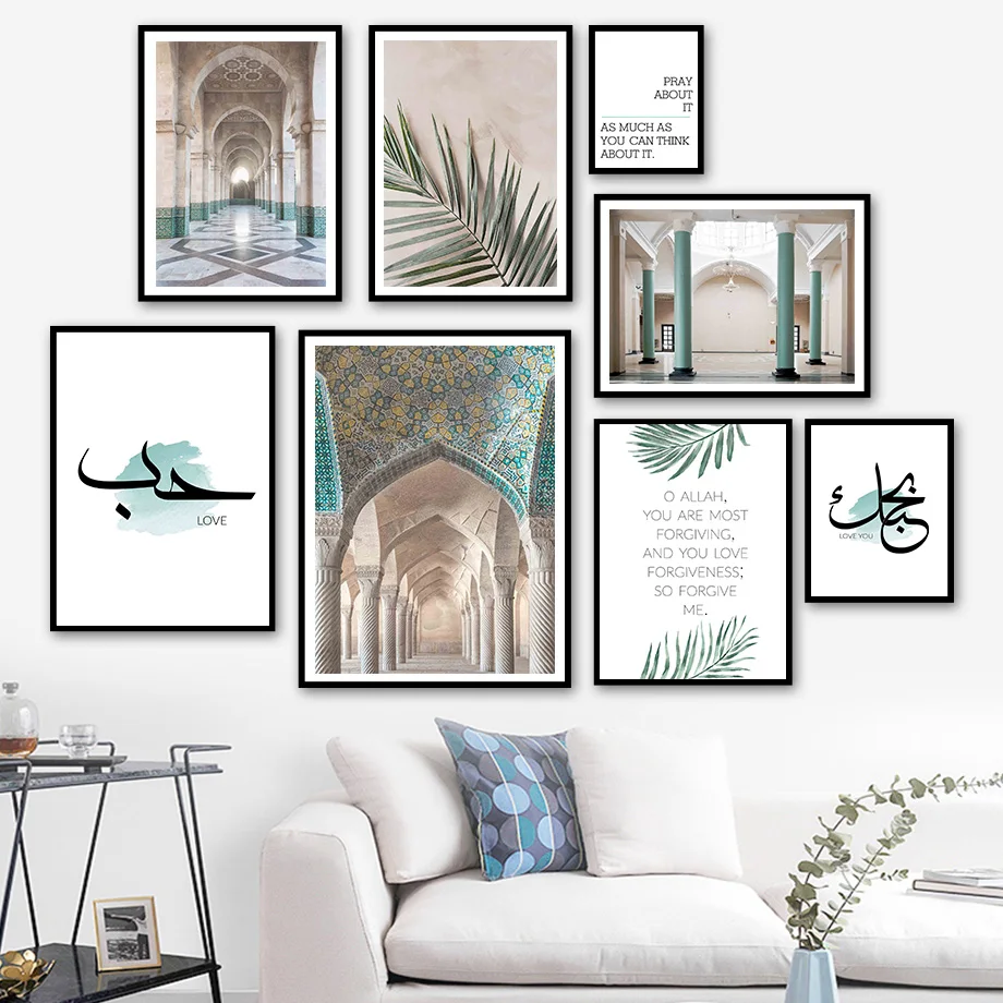 

Islamic Religious Building Palm Quote Wall Art Canvas Painting Nordic Posters And Prints Wall Pictures For Living Room Decor